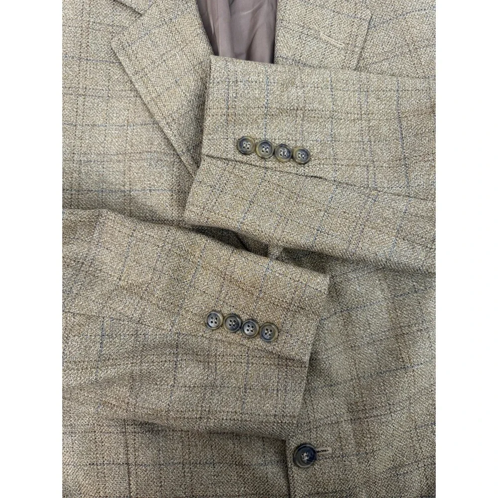 Alan Flusser Brown Windowpane Suit‎ Jacket Blazer Silk Wool Blend Mens 44L